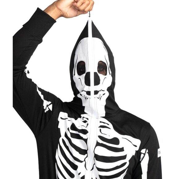 Tipsy Elves One Piece Zip Up Mask Skeleton Jumpsuit Unisex Adult Halloween XL - Picture 2 of 9